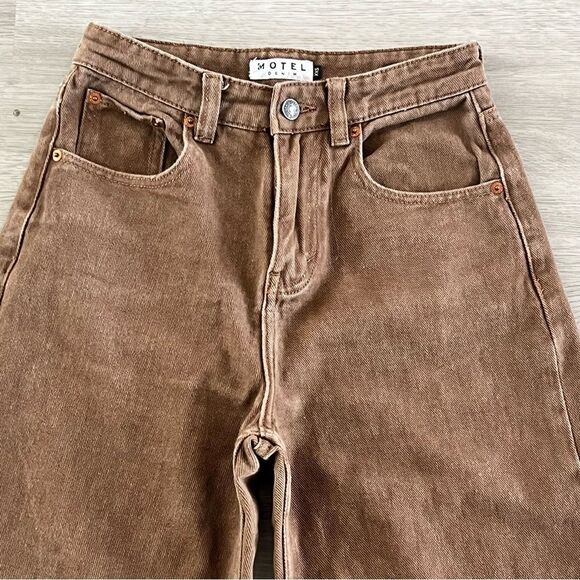 Motel Rocks Denim Parallel Jeans Rich Brown Size XXS - Picture 7 of 12